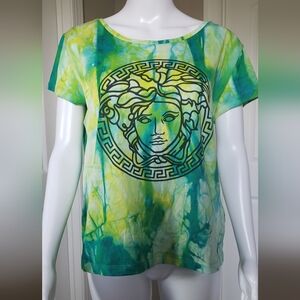 Versace Medusa Graphic Green and Yellow Tee